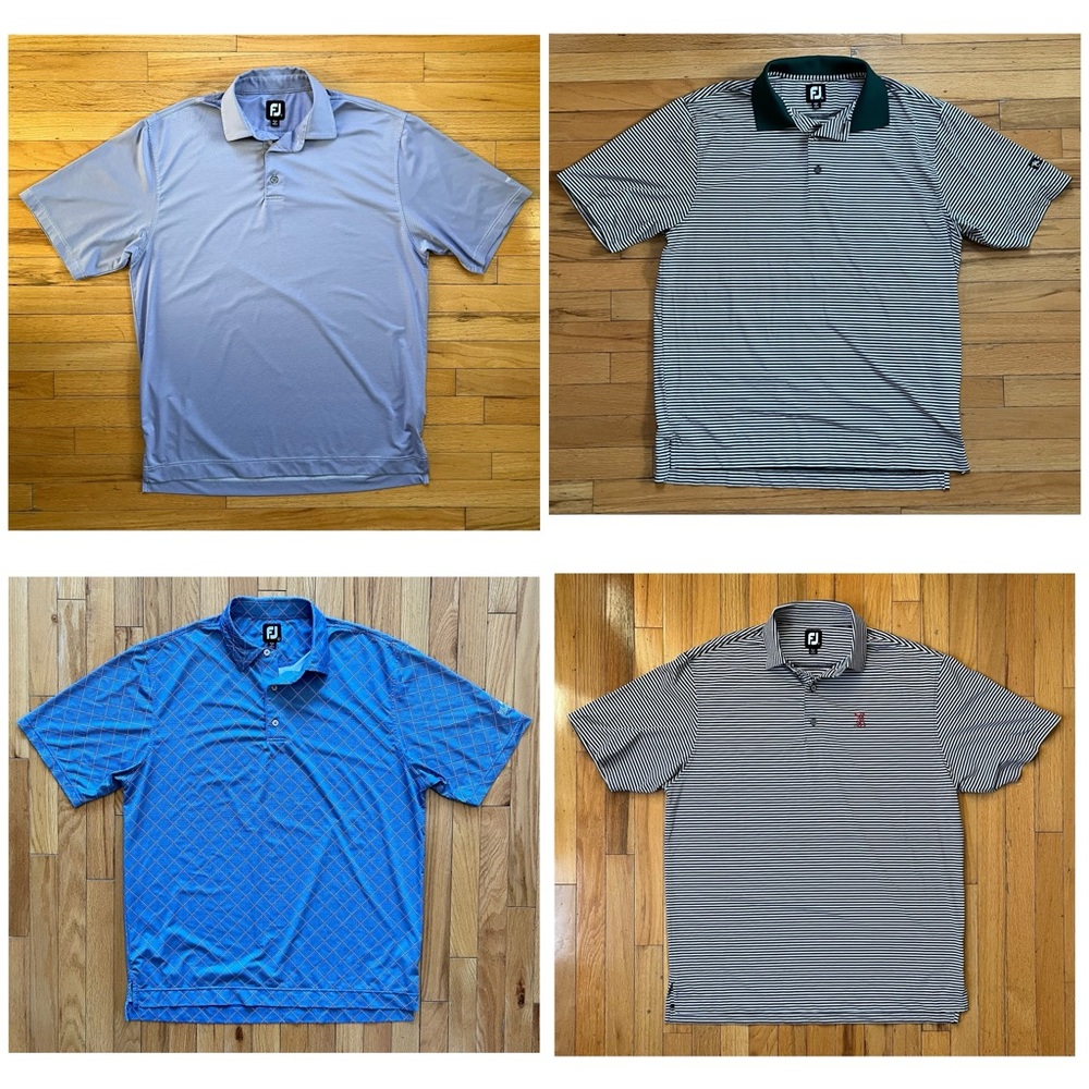 Lot of 4 FootJoy Performance Polo Shirts Striped Diamond Blue Purple Green Golf